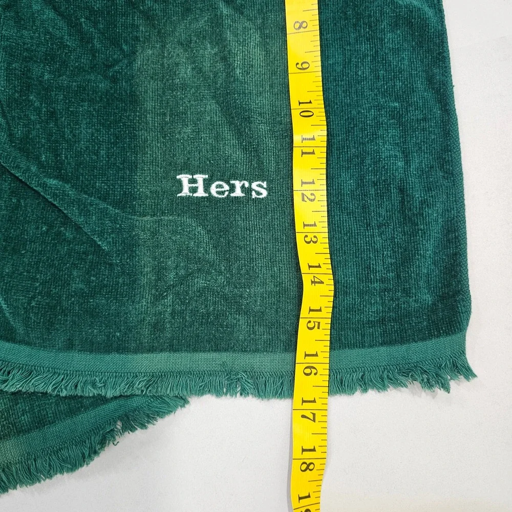Franco VTG Hand Towel Set OS Green His and Hers Embroidered Fringed‎ Cotton